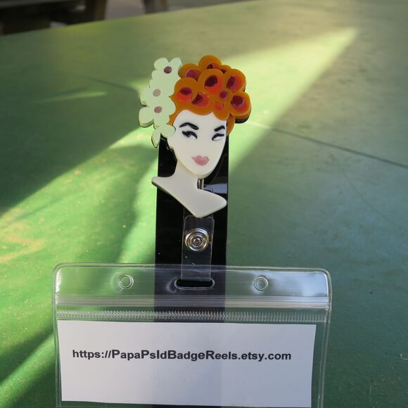 Acrylic Cute Curly Hair Girl Retractable ID Badge Reel ID Holder. - Picture 1 of 4